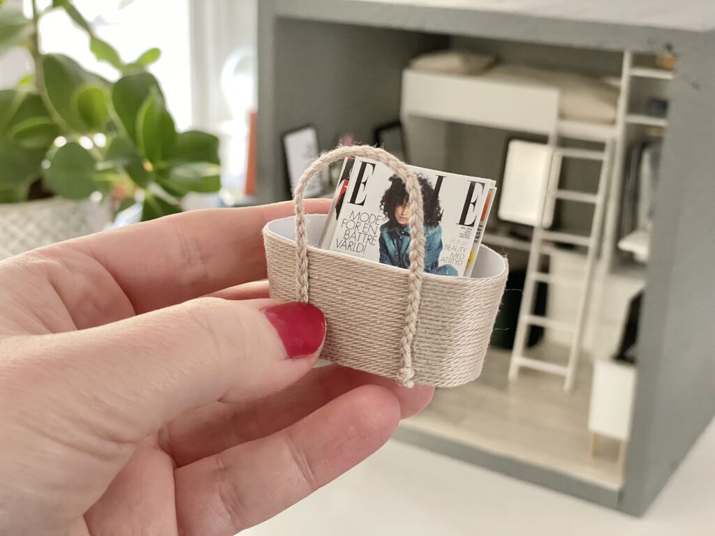 dollhouse miniature bag and magazines