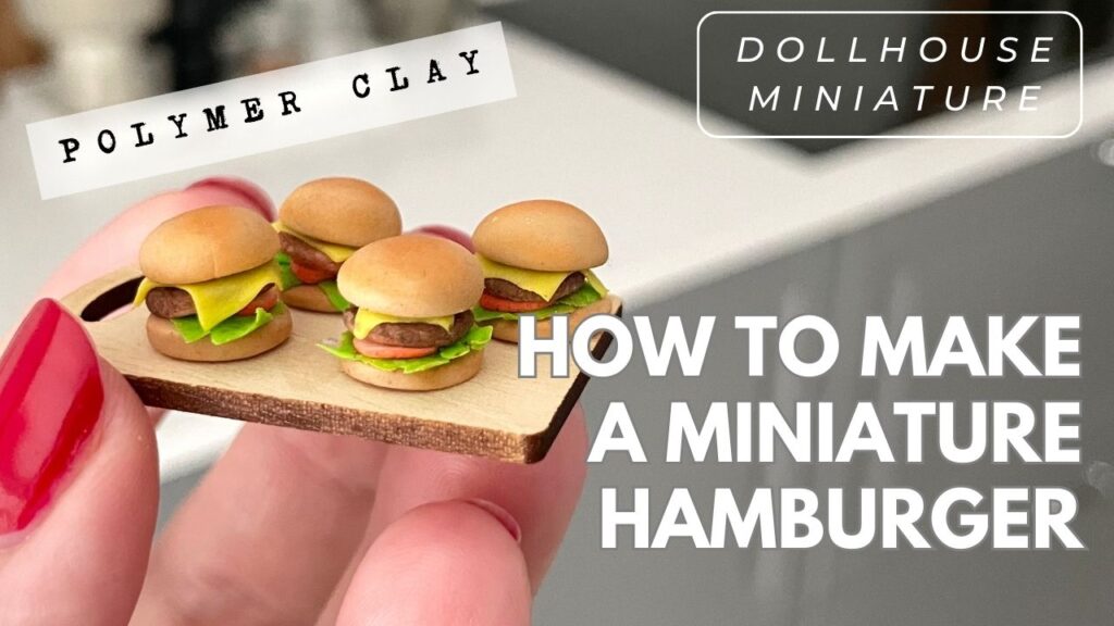 miniatyr hamburgare av fimolera till dockhus